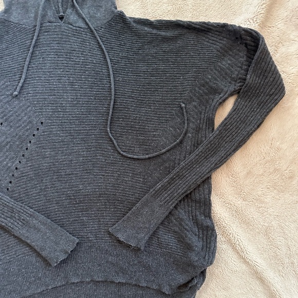 One Grey Day Merino Wool Blend Ribbed Hooded Sweater - Picture 2 of 5